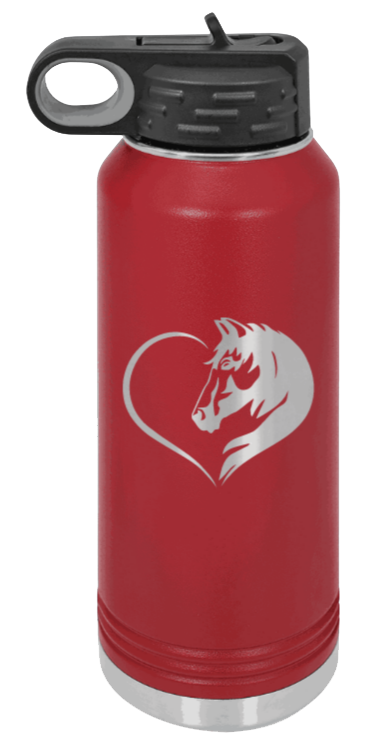 Horse Love - 32oz Water Bottle Laser Engraved- Maroon