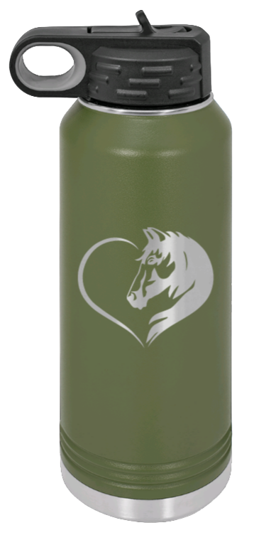 Horse Love - 32oz Water Bottle Laser Engraved- Olive
