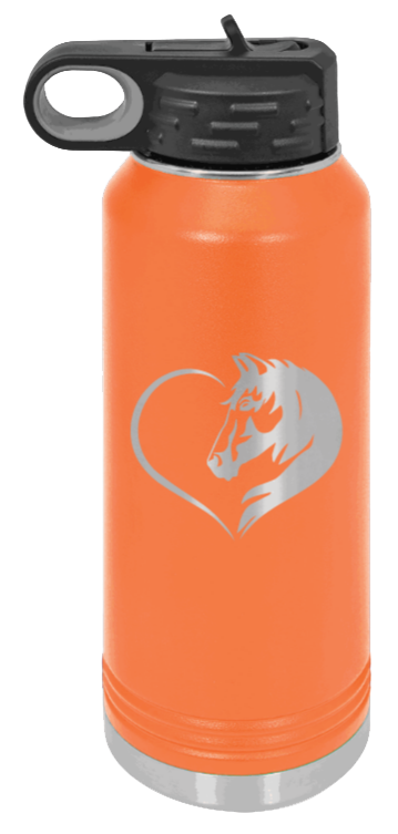Horse Love - 32oz Water Bottle Laser Engraved- Orange