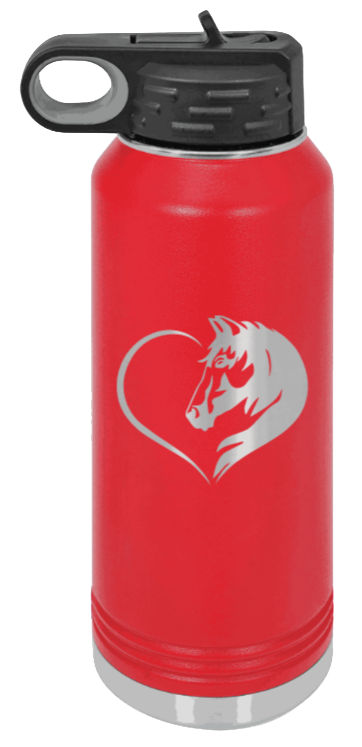 Horse Love - 32oz Water Bottle Laser Engraved- Red