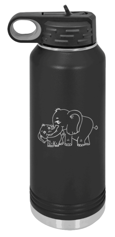 Elephants - 32oz Water Bottle Laser Engraved- Black