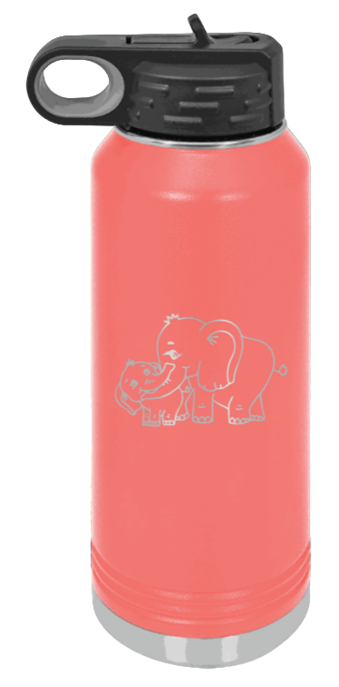 Elephants - 32oz Water Bottle Laser Engraved- Coral