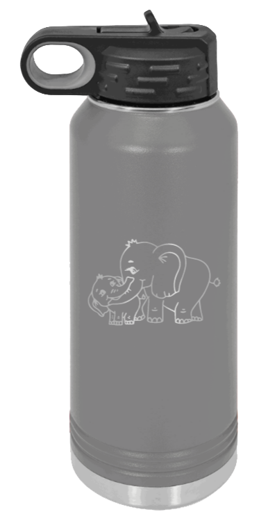 Elephants - 32oz Water Bottle Laser Engraved- Dark Grey