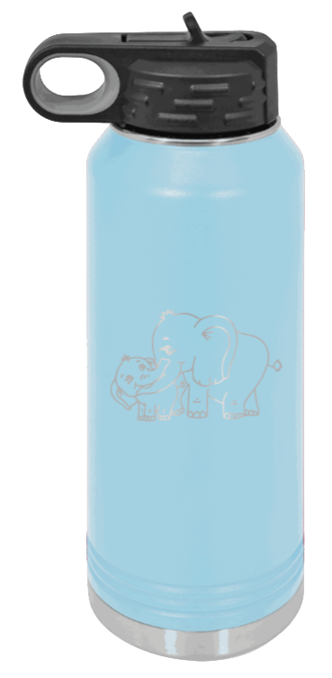 Elephants - 32oz Water Bottle Laser Engraved- Light Blue