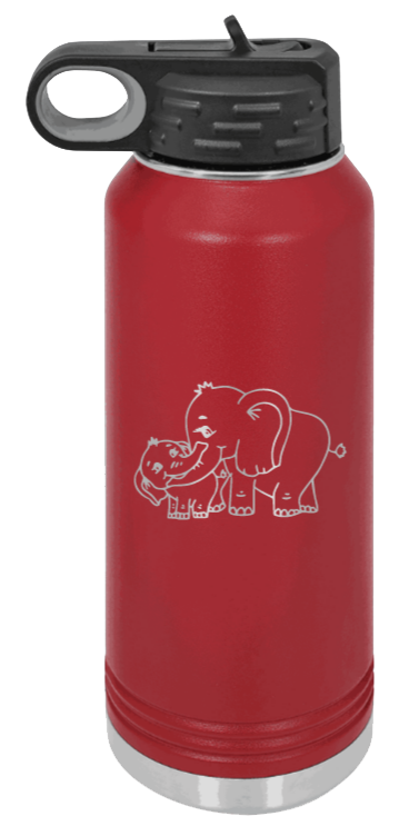 Elephants - 32oz Water Bottle Laser Engraved- Maroon