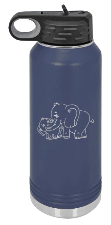 Elephants - 32oz Water Bottle Laser Engraved- Navy