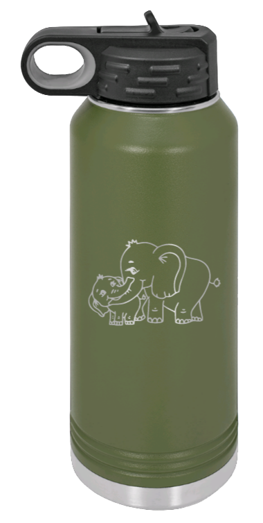 Elephants - 32oz Water Bottle Laser Engraved- Olive