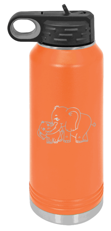 Elephants - 32oz Water Bottle Laser Engraved- Orange