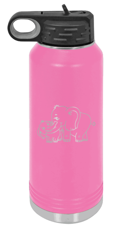Elephants - 32oz Water Bottle Laser Engraved- Pink