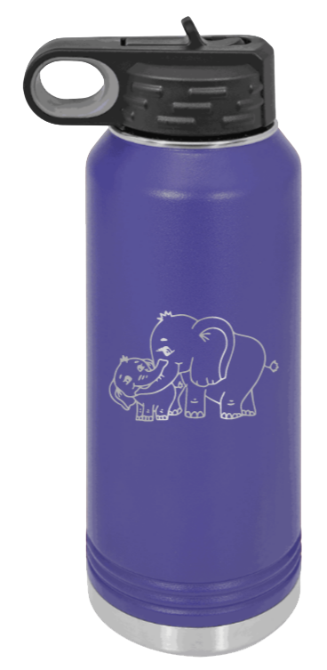 Elephants - 32oz Water Bottle Laser Engraved- Purple