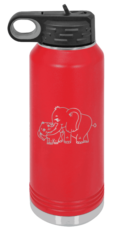 Elephants - 32oz Water Bottle Laser Engraved- Red