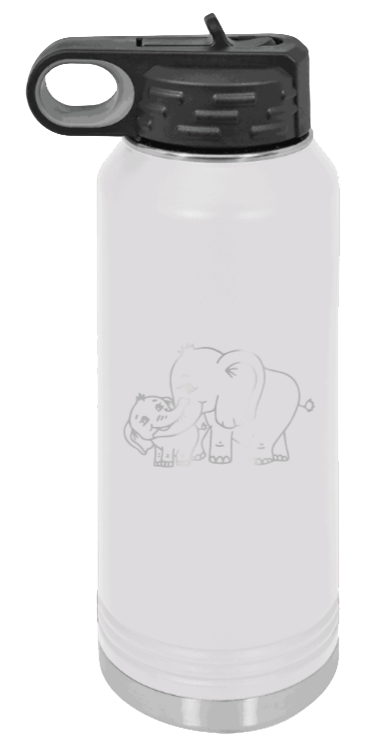 Elephants - 32oz Water Bottle Laser Engraved- White