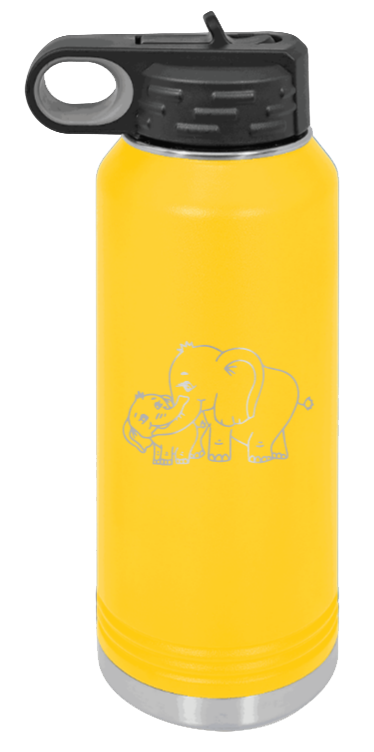 Elephants - 32oz Water Bottle Laser Engraved- Yellow
