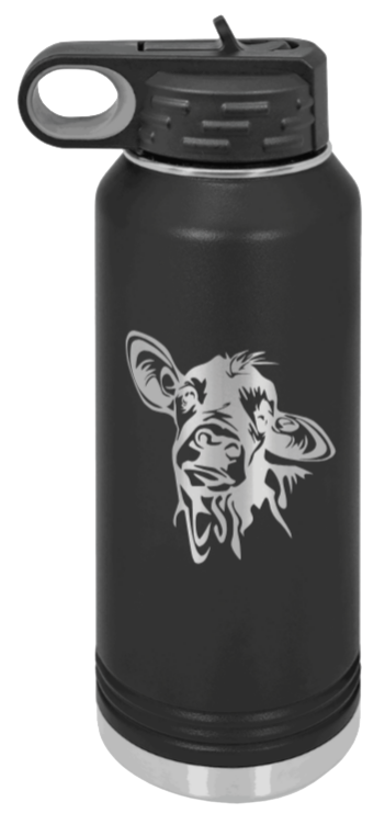 Cow - 32oz Water Bottle Laser Engraved- Black