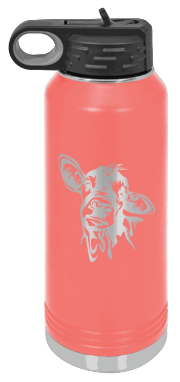 Cow - 32oz Water Bottle Laser Engraved- Coral