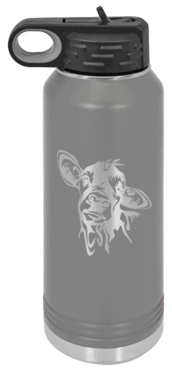Cow - 32oz Water Bottle Laser Engraved- Dark Grey