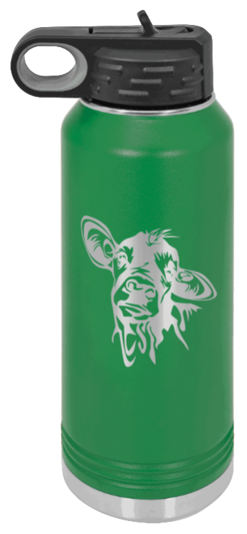Cow - 32oz Water Bottle Laser Engraved- Green