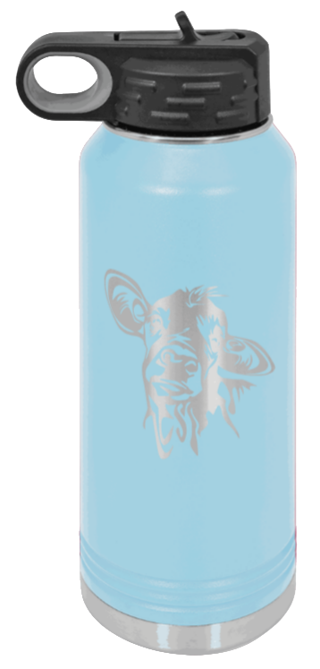 Cow - 32oz Water Bottle Laser Engraved- Light Blue