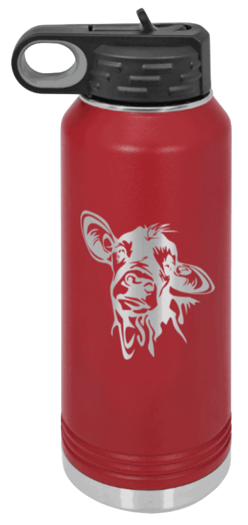 Cow - 32oz Water Bottle Laser Engraved- Maroon
