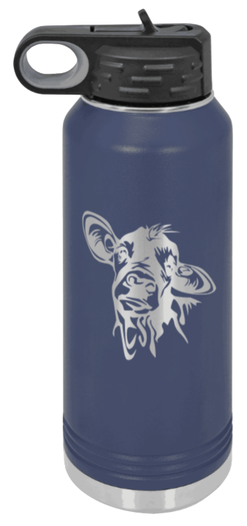 Cow - 32oz Water Bottle Laser Engraved- Navy