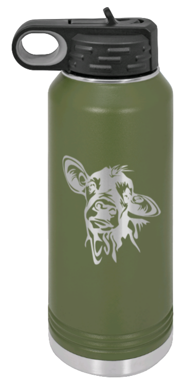 Cow - 32oz Water Bottle Laser Engraved- Olive