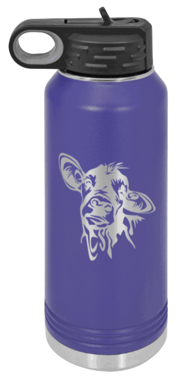 Cow - 32oz Water Bottle Laser Engraved- Purple