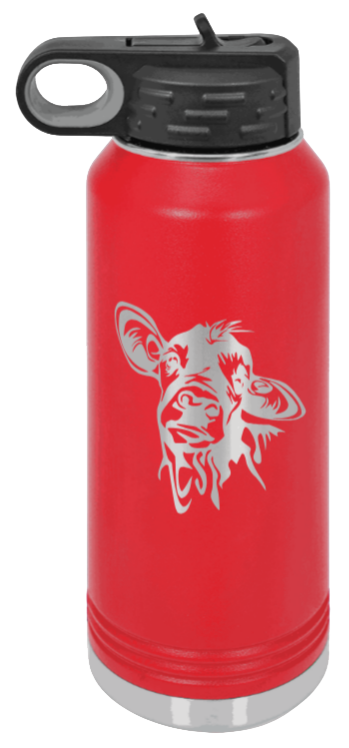 Cow - 32oz Water Bottle Laser Engraved- Red