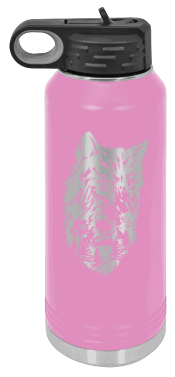 Wolf With Trees - 32oz Water Bottle Laser Engraved- Light Purple