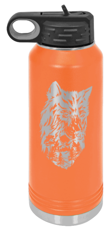 Wolf With Trees - 32oz Water Bottle Laser Engraved- Orange