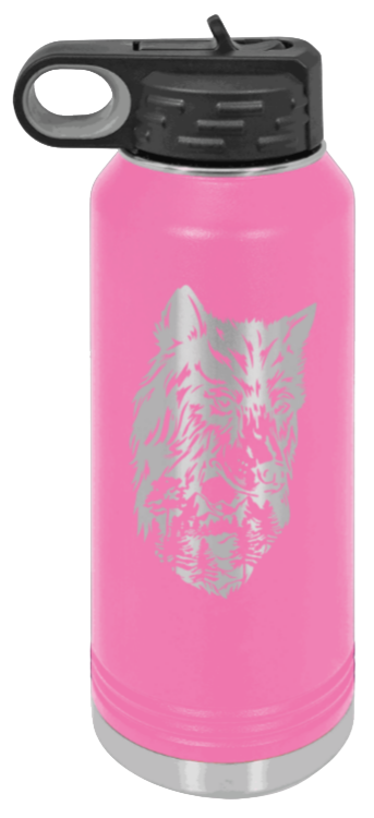 Wolf With Trees - 32oz Water Bottle Laser Engraved- Pink