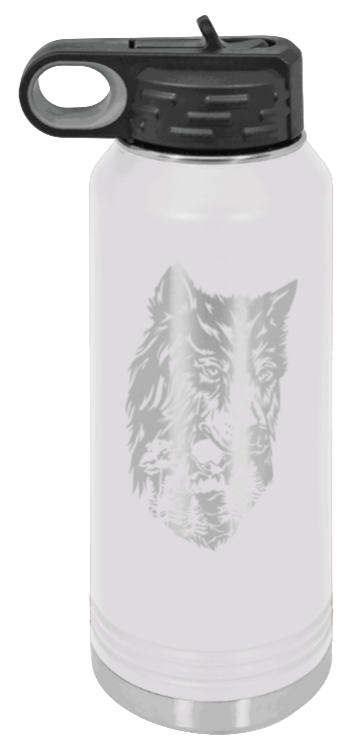 Wolf With Trees - 32oz Water Bottle Laser Engraved- White