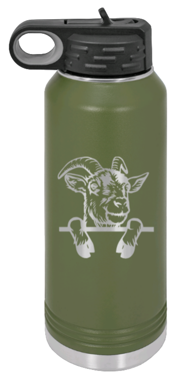 Goat - 32oz Water Bottle Laser Engraved- Olive