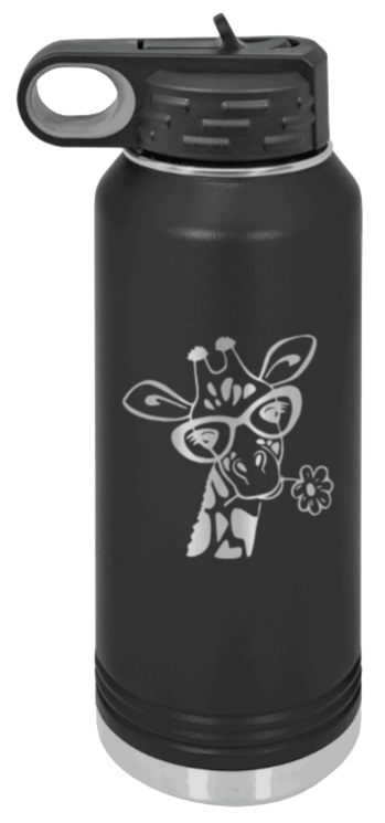Giraffe 2 - 32oz Water Bottle Laser Engraved- Black