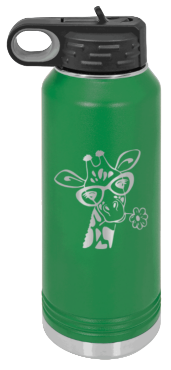 Giraffe 2 - 32oz Water Bottle Laser Engraved- Green