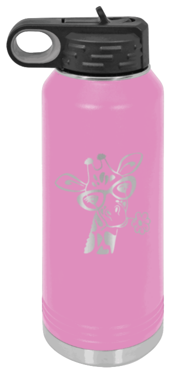 Giraffe 2 - 32oz Water Bottle Laser Engraved- Light Purple
