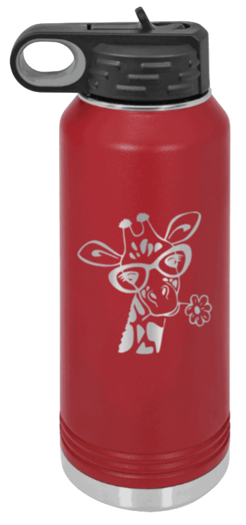 Giraffe 2 - 32oz Water Bottle Laser Engraved- Maroon