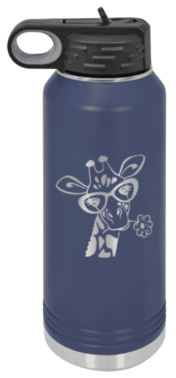 Giraffe 2 - 32oz Water Bottle Laser Engraved- Navy
