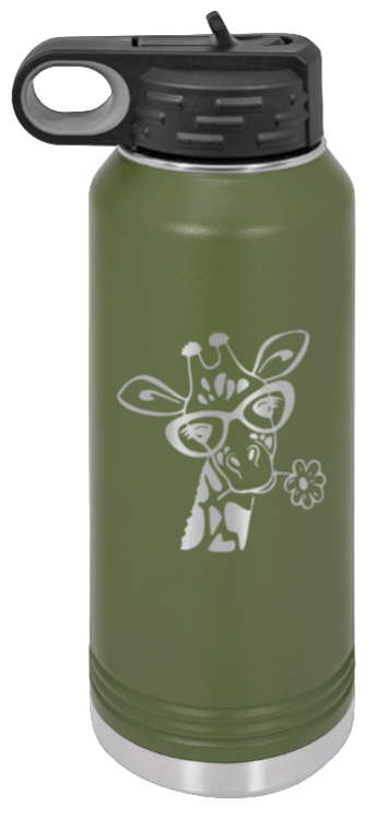 Giraffe 2 - 32oz Water Bottle Laser Engraved- Olive