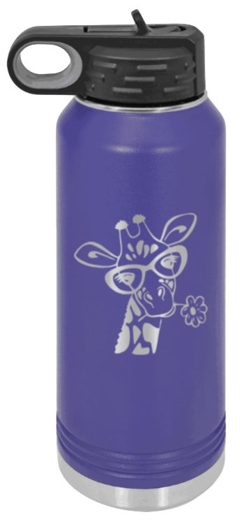 Giraffe 2 - 32oz Water Bottle Laser Engraved- Purple