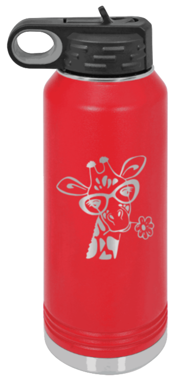 Giraffe 2 - 32oz Water Bottle Laser Engraved- Red