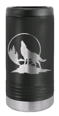 Wolf Howling at The Moon Laser Engraved Slim Can Insulated Koosie