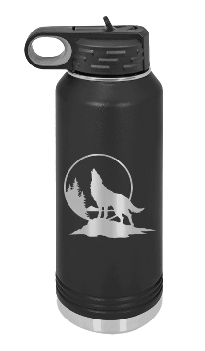 Wolf - 32oz Water Bottle Laser Engraved- Black