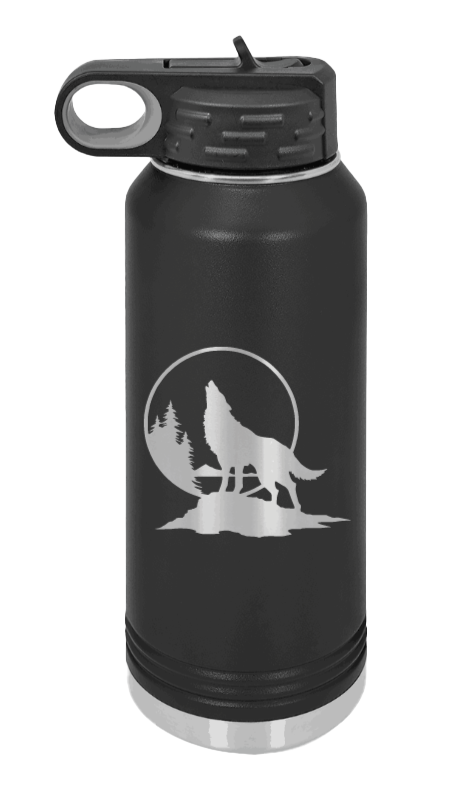 Wolf - 32oz Water Bottle Laser Engraved- Black