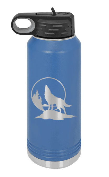 Wolf - 32oz Water Bottle Laser Engraved- Royal Blue