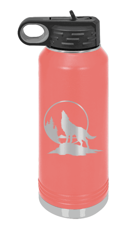 Wolf - 32oz Water Bottle Laser Engraved- Coral