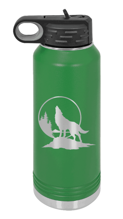 Wolf - 32oz Water Bottle Laser Engraved- Green