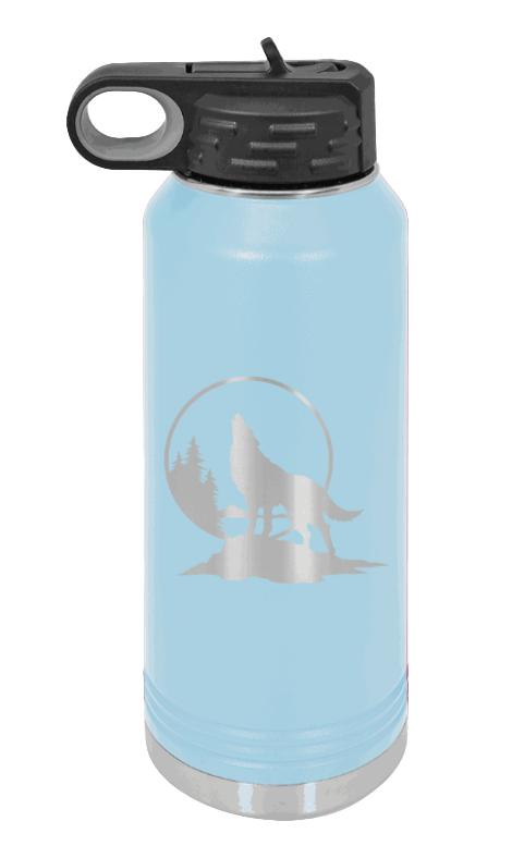 Wolf - 32oz Water Bottle Laser Engraved- Light Blue