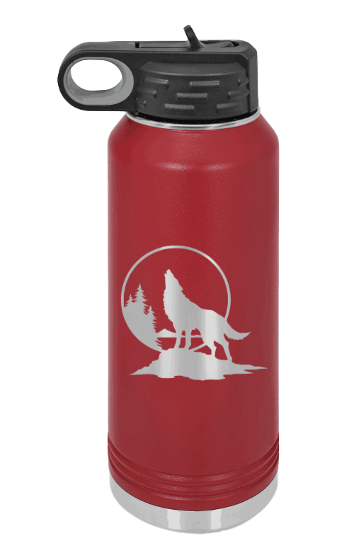 Wolf - 32oz Water Bottle Laser Engraved- Maroon
