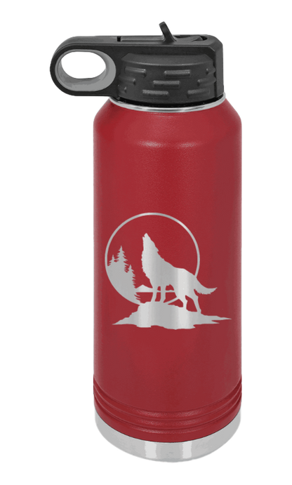 Wolf - 32oz Water Bottle Laser Engraved- Maroon