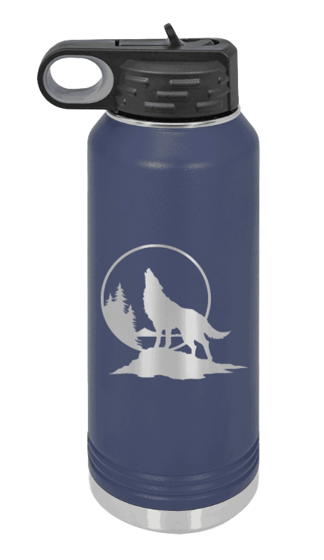 Wolf - 32oz Water Bottle Laser Engraved- Navy